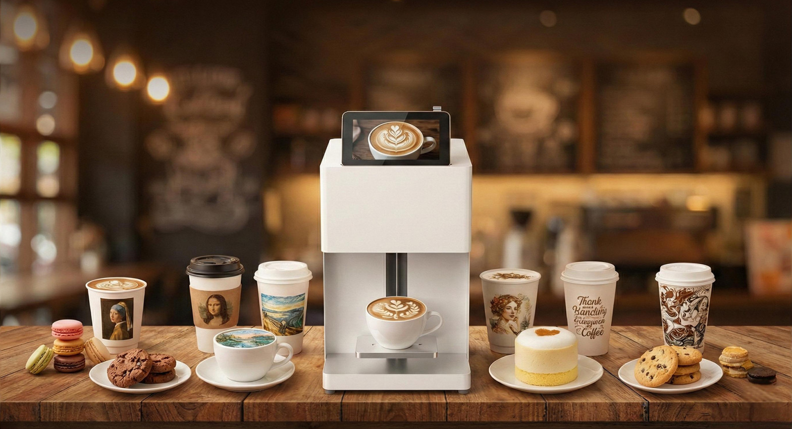 Commercial coffee printer for latte art, cafe branding, event catering, and personalized beverage presentation
