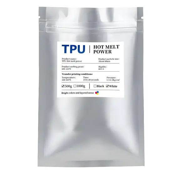 Industrial-grade Hot Melt Adhesive DTF Powder applied on various fabric types including swimsuit and cotton materials.