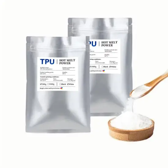 Industrial-grade Hot Melt Adhesive DTF Powder applied on various fabric types including swimsuit and cotton materials.