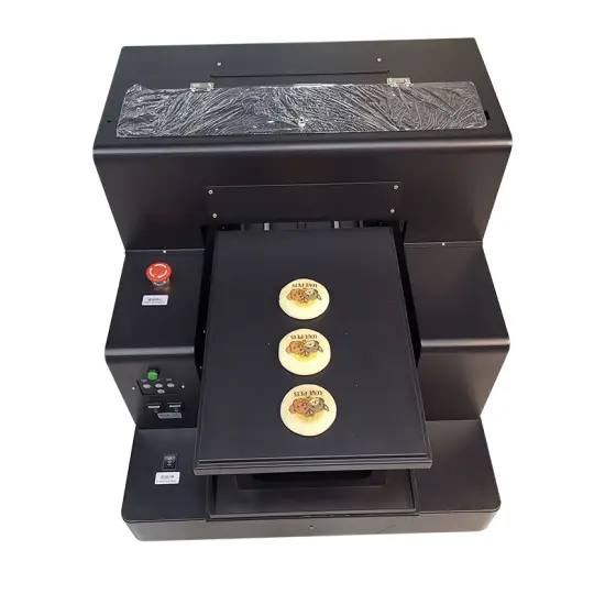 A3 edible food printer printing high-resolution images on cakes and cookies using food-safe ink.