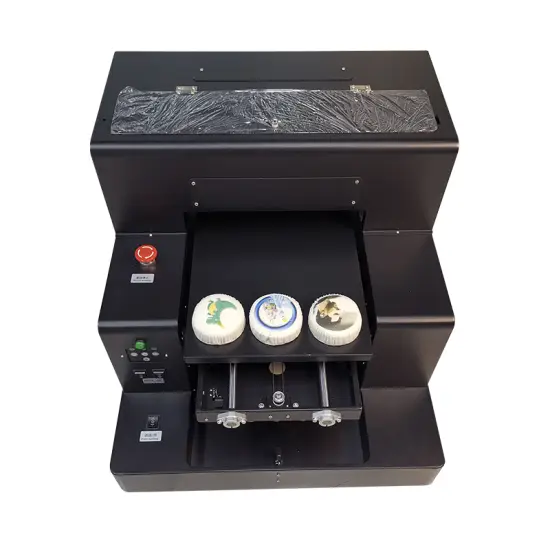 A3 edible food printer printing high-resolution images on cakes and cookies using food-safe ink.