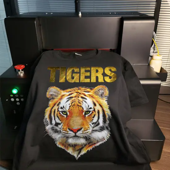 High-performance industrial A3 DTG printer for custom T-shirts and multi-material textile printing.