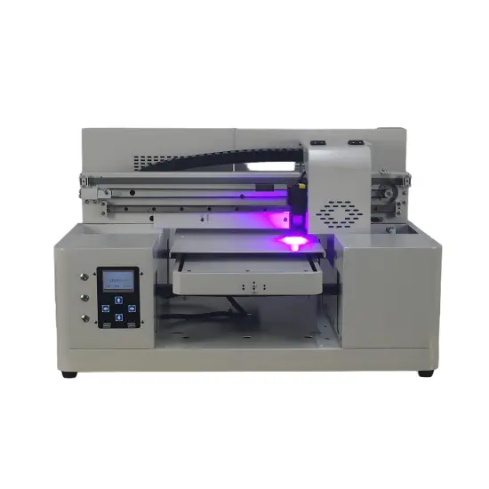 A2 Size UV printer with embossed glossy printing capability on various materials like acrylic, wood, and metal.