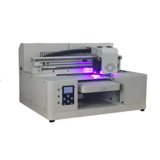 A2 Size UV printer with embossed glossy printing capability on various materials like acrylic, wood, and metal.