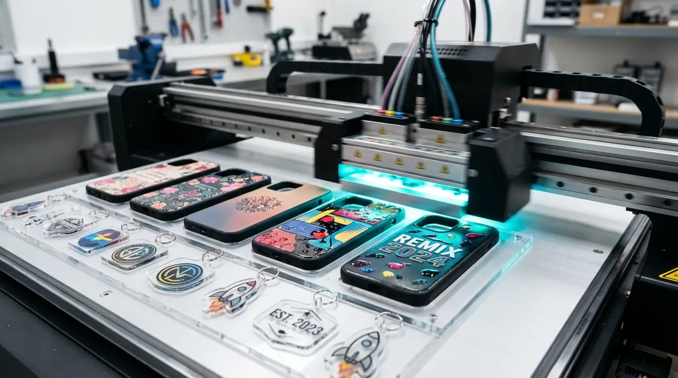 A3 UV Flatbed Printer Vacuum Bed Multi Item Acrylic Jig Batch Production Detail