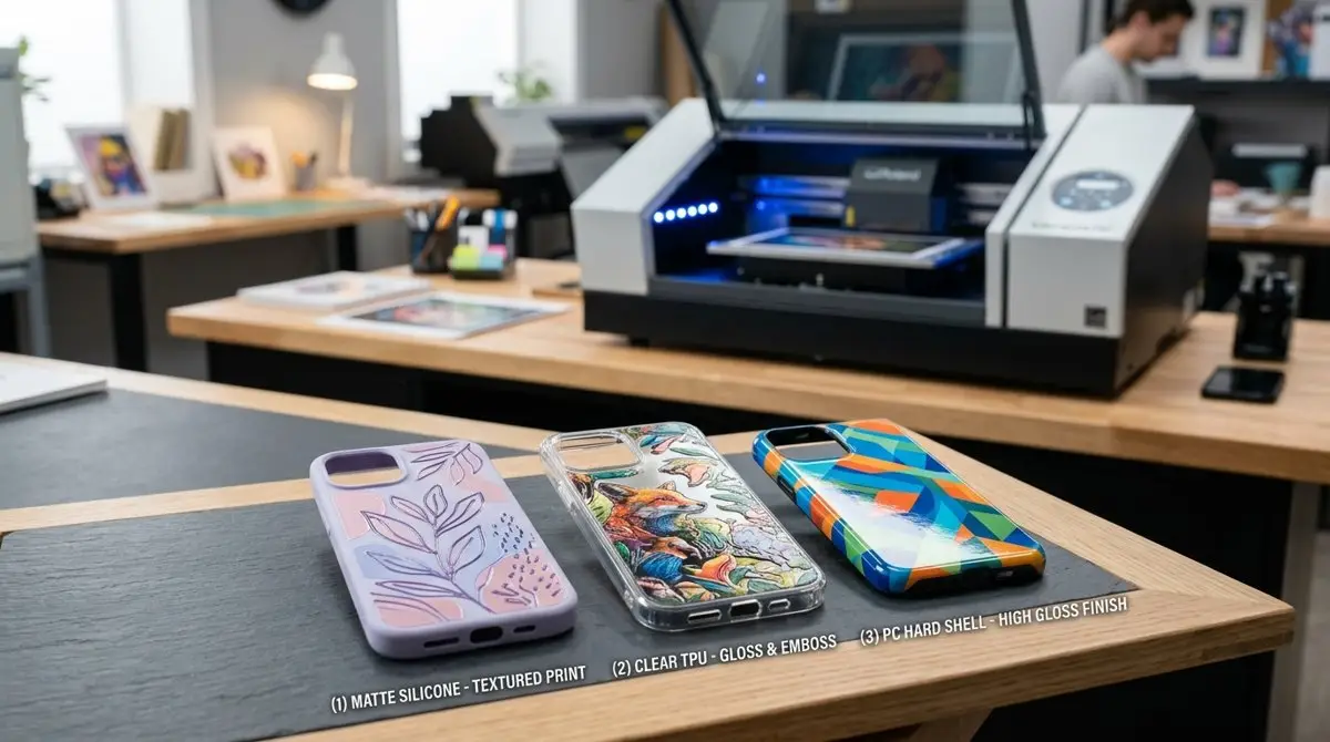 Can a UV printer print on all types of phone cases including silicone, TPU, and hard plastic