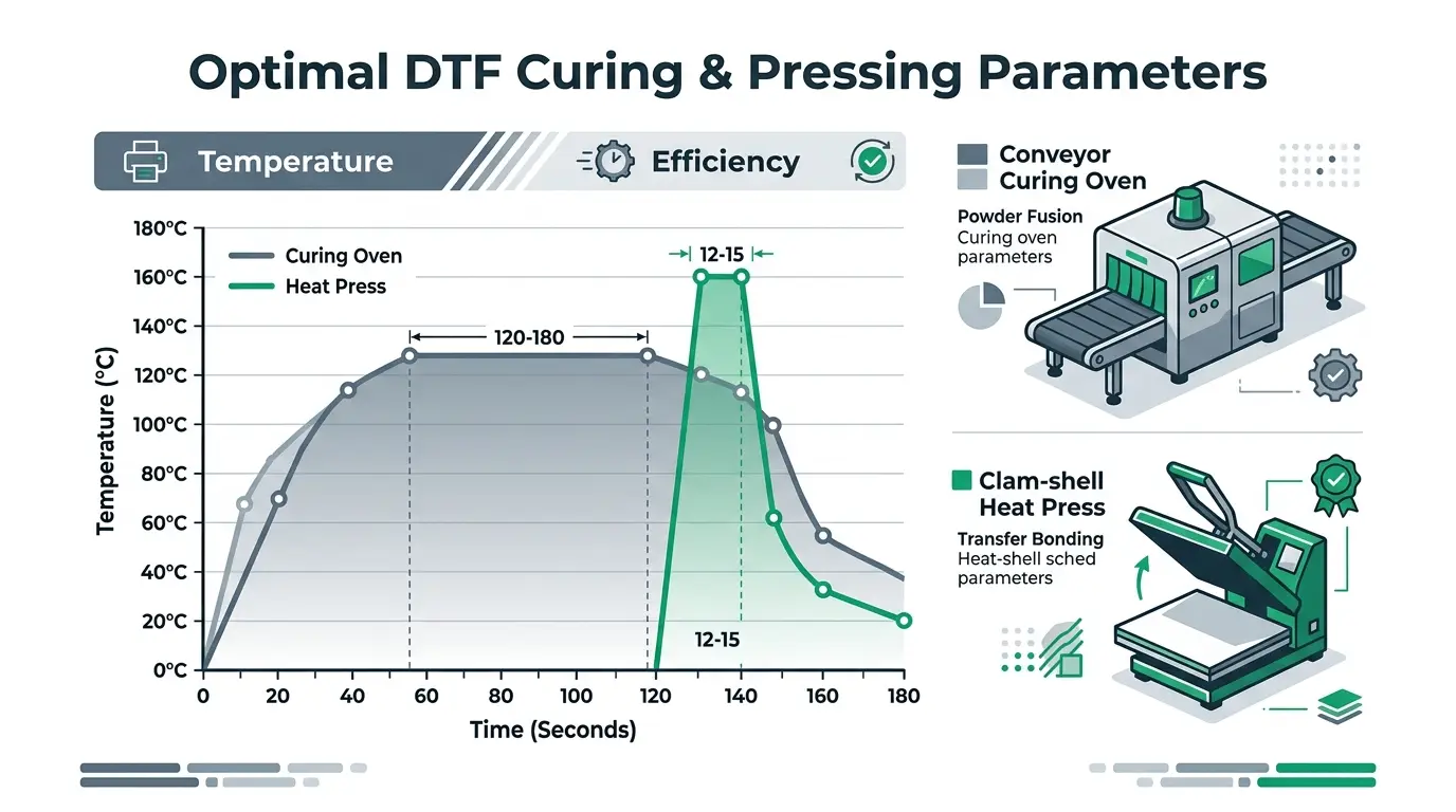 Optimal DTF curing oven and heat press temperature and time parameters chart