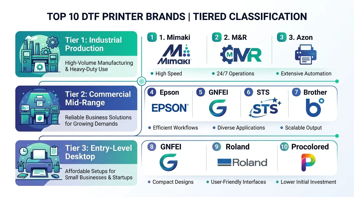 Top 10 DTF printer brands tiered classification matrix
