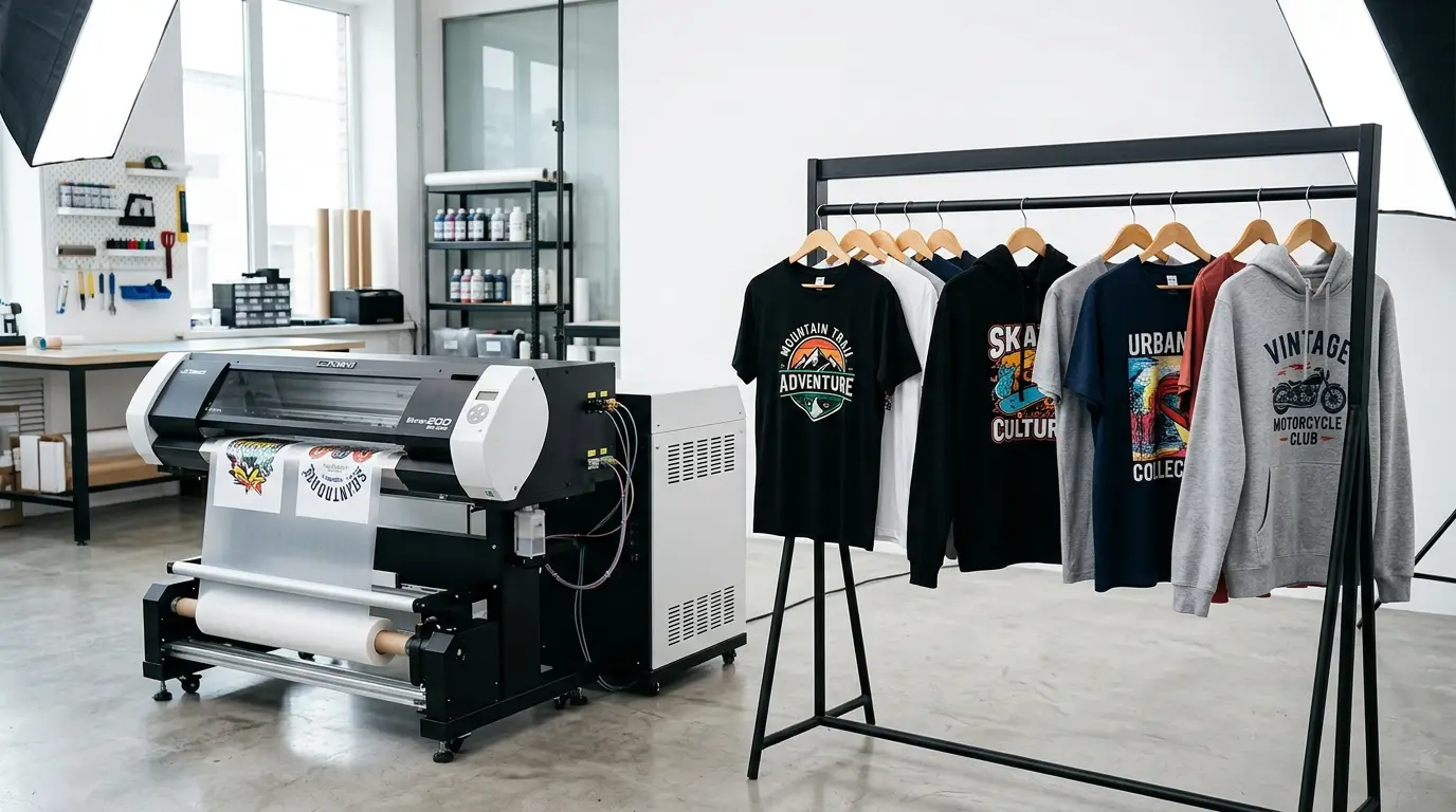 Top 10 DTF printer brands compared side-by-side in a modern printing workshop