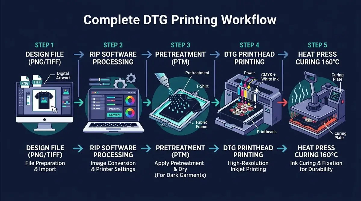 DTG Printing Process Workflow Diagram