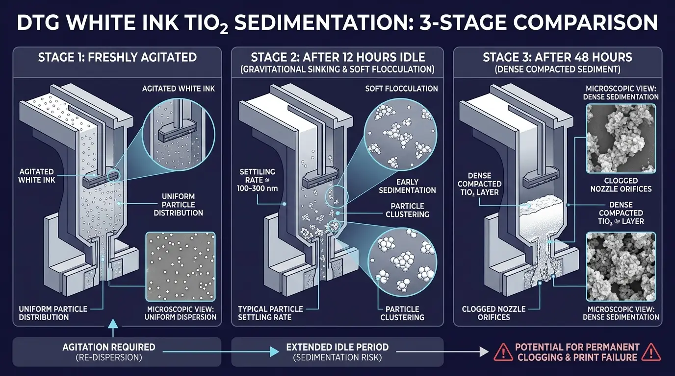 DTG White Ink TiO2 Sedimentation 3-Stage Comparison