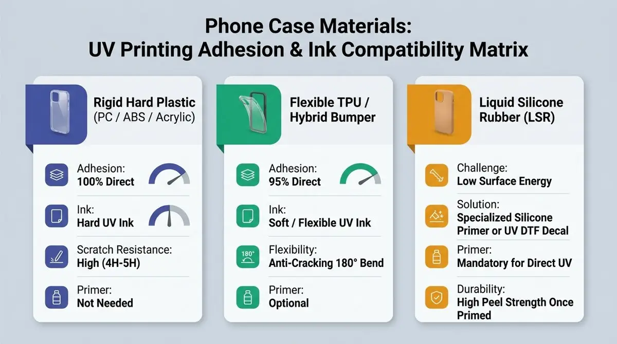 Phone Case Materials Silicone TPU Plastic UV Printing Matrix Diagram