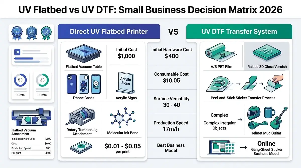 UV DTF vs Flatbed Decision Matrix Diagram for Small Business