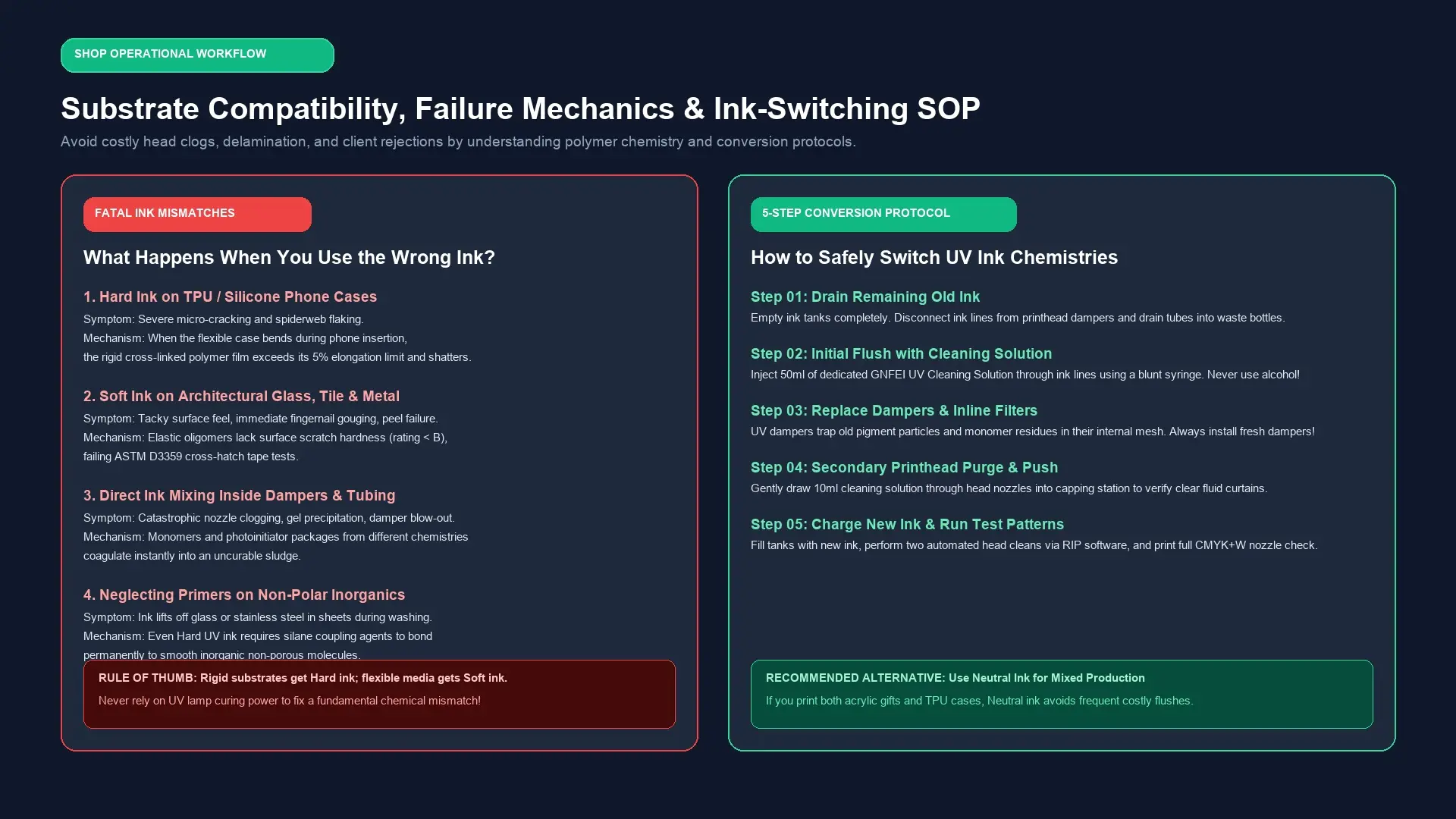 Substrate Compatibility Failure Mechanics and Ink Switching SOP
