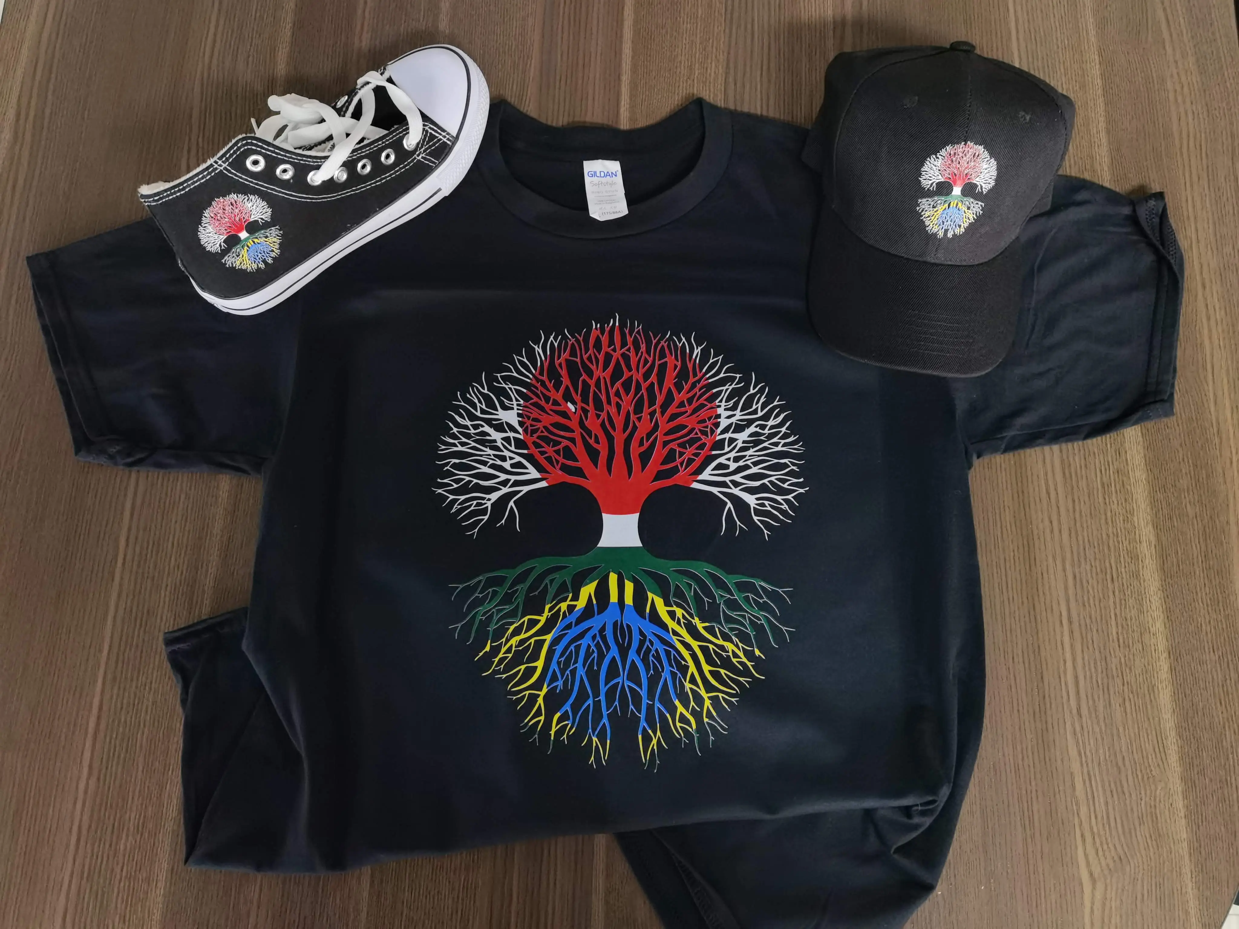 DTF transfer sample — vivid colors on dark shirt