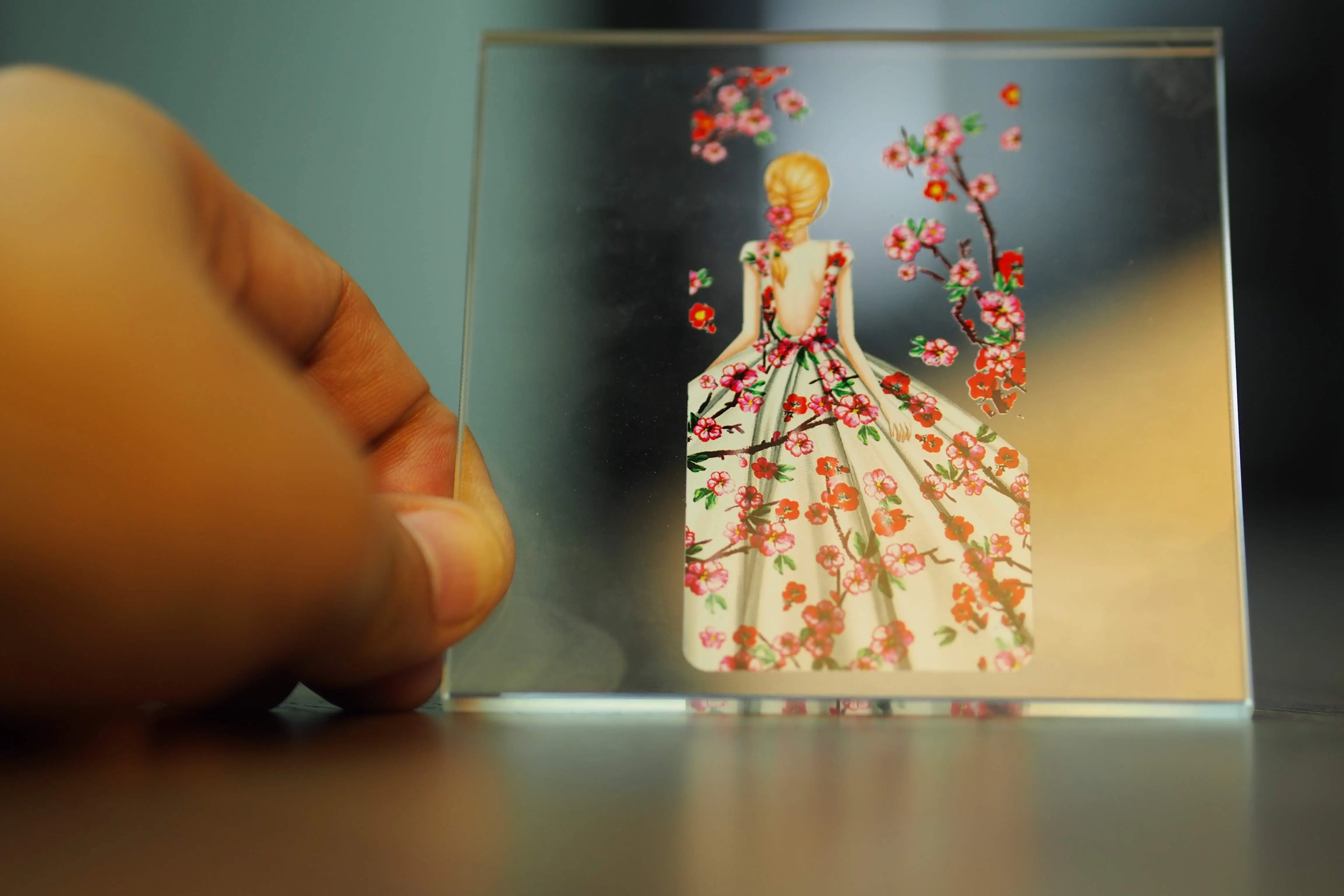 UV printed clear acrylic panel with detailed artwork
